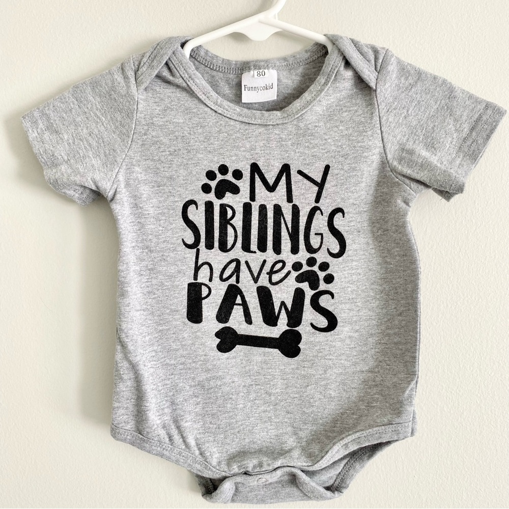 Gray Siblings Dog-Themed Baby Onesie